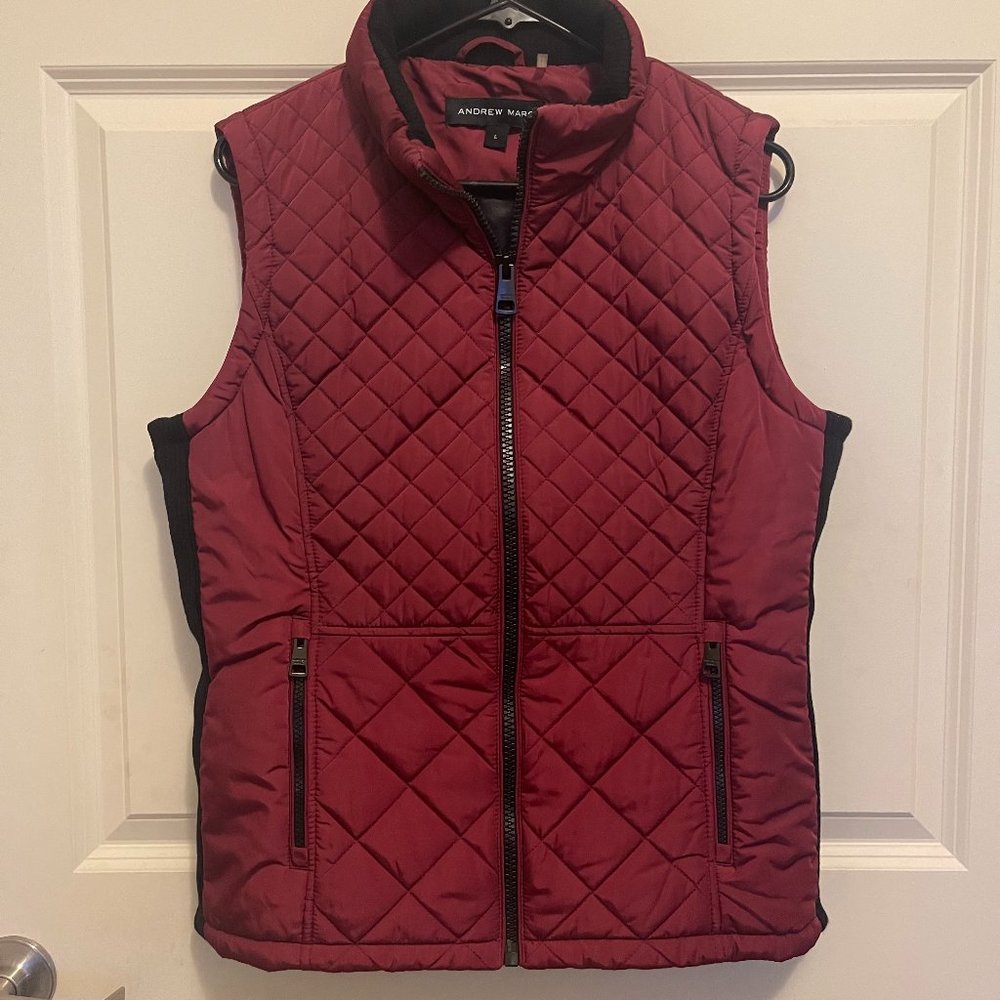 Andrew Marc Women's Large Quilted Puffer Vest Full Zip Casual Outdoors Maroon